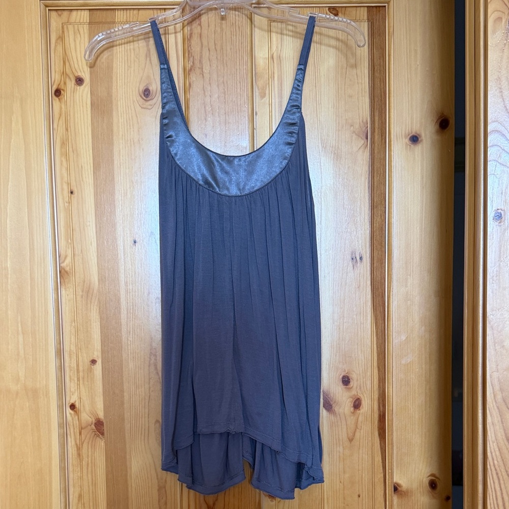 Benetton Pleated Tank Top in Grey Modal with Satin Trim, small